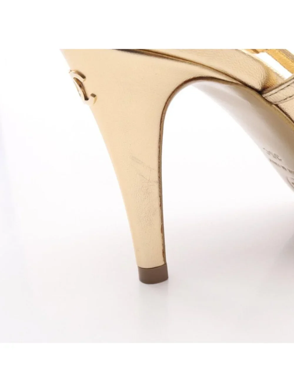 Chanel Sandals Camellia Leather Mules Gold